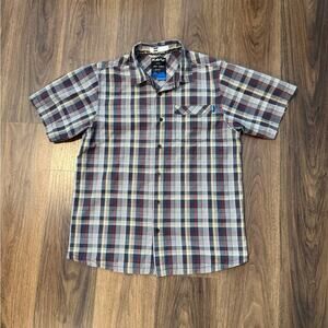 KAVU Plaid Button Down Shirt Mens Medium Red Blue Outdoor Casual